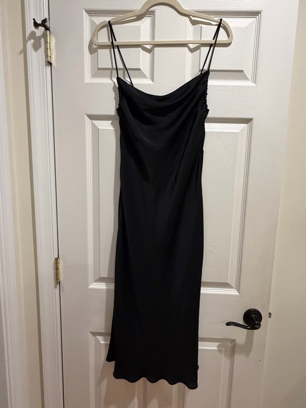 Zara Black Slip Midi Dress with Cowl Neck